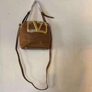 Valentino Brown Crossbody Bag with Gold Logo